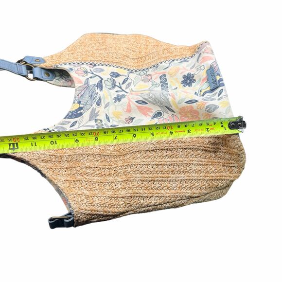 Sakroots Roma Shopper Tote Straw Floral Canvas Bag Blue Trim & Tassel Charm - Picture 15 of 16